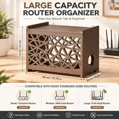 Upgrade Pine Wooden Router Box Hider, Large Capacity Projector Shelf Wall - Image 3