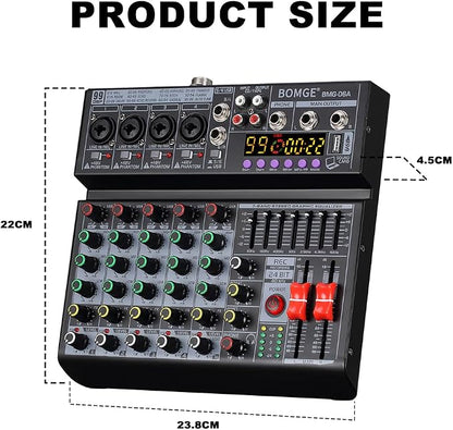BOMGE 06A Professional 6 Channel DJ Audio Mixer, DJ Controller Sound Mixer - Image 9