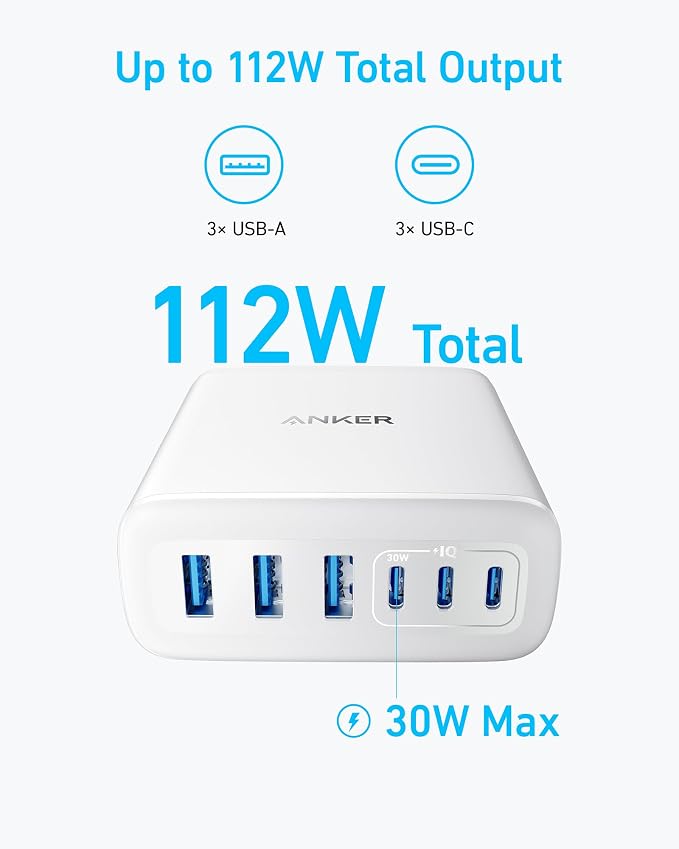 Anker Desktop Charger, Fast Charging USB C Charger, 112W Max 6-Port Charging - Image 4