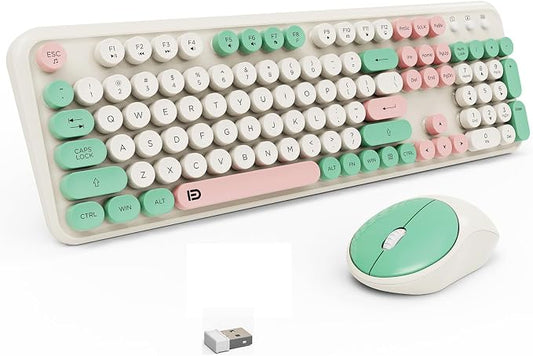 Wireless Keyboard and Mouse Set, 105 Keys Full-Size Cute Colorful Keyboard and by TT-FOPETT