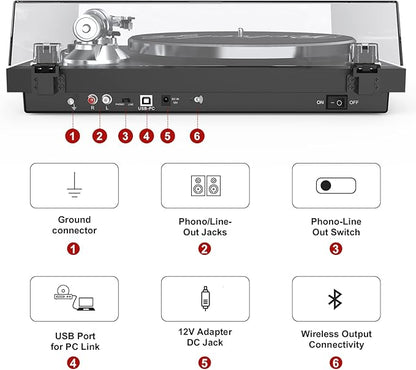 Turntables Record Player Wireless Output Connectivity Vinyl Player Belt-Drive - Image 3