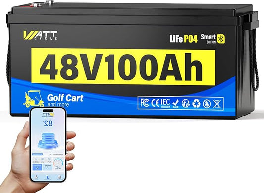 48 Volt Golf Cart Batterys 200A BMS, 48V 100Ah LiFePO4 Lithium Battery by Wattcycle