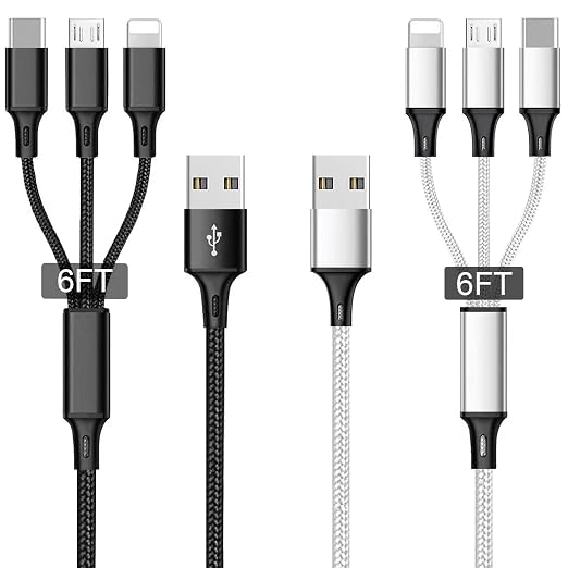 Multi USB Charging Cable 3A, 3 in 1 Fast Charger Cord Connector by Souina