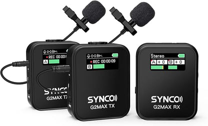 SYNCO Wireless Lavalier Microphone, G2 MAX 2.4G Dual Transmitter 24 Hours by SYNCO