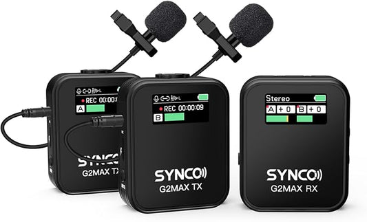 SYNCO Wireless Lavalier Microphone, G2 MAX 2.4G Dual Transmitter 24 Hours by SYNCO