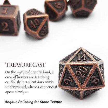 Haxtec Antique Copper Metal DND Dice Set 7 Die Polyhedral D&D Dice Compatible - Image 3