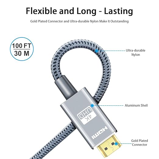 LEADSTAR HDMI Cable 4K 100 ft Fiber Optic, 4K 60Hz 18Gbps High Speed HDMI 2.0 - Image 3