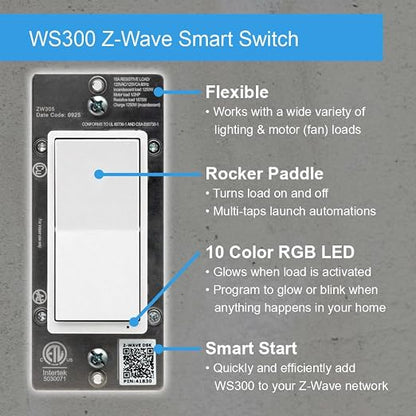 HomeSeer Smart Light Switch, 800 Series Long Range Z-Wave Technology, Includes - Image 2