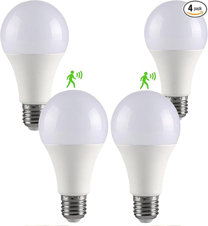 4 Pack Motion Sensor Light Bulbs, Motion Activated Dusk to Dawn A19 E26 LED Bulb by GEPLAD