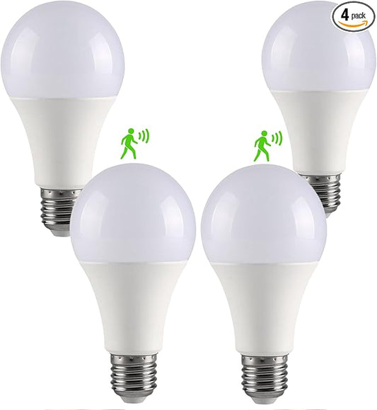 4 Pack Motion Sensor Light Bulbs, Motion Activated Dusk to Dawn A19 E26 LED Bulb by GEPLAD