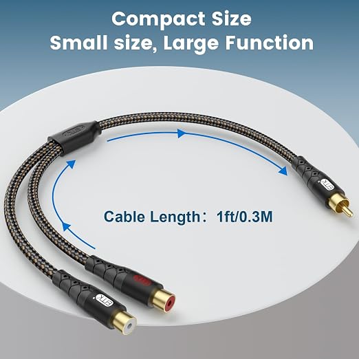 RCA Splitter Cable 1 Male to 2 Female Y Adapter - Image 7