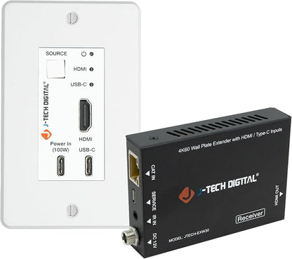 J-Tech Digital 4K HDMI & USB C Extender Over Single Cat5 5e 6 7 Cable, by J-TechDigital