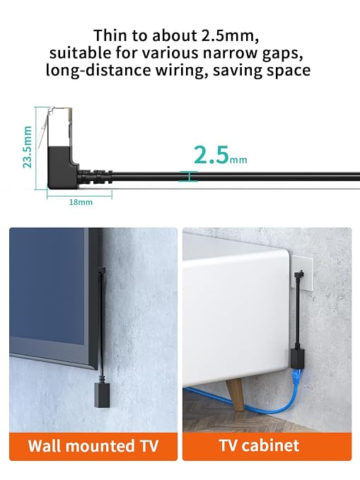 2Packs Right Angle Cat7 Ethernet Extension Cables Flat 15CM/6inch, Right angle - Image 2