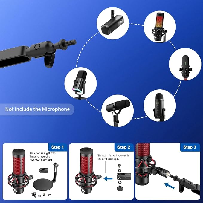 Low Profile Mic Arm 15cm Extra Riser Adjustable Mic Boom Arm Metal Desk Mounted - Image 7