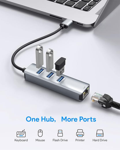 USB 3.0 to Ethernet Adapter, ABLEWE 3-Port USB 3.0 Hub - Image 2