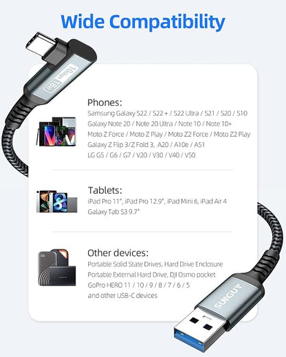 Carplay Cable 0.8FT, 10Gbps Right Angle USB A to C 3.1 Gen 2 High Speed Data - Image 7