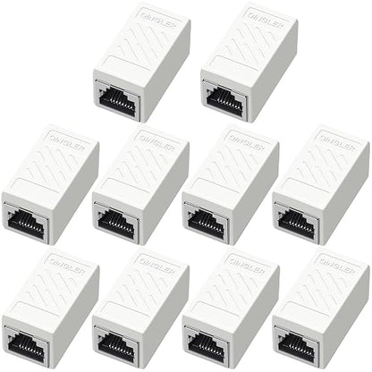 RJ45 Cat6 Coupler Ethernet Extender Connector, 10 Pack in line Coupler Cat7 by QINGLER