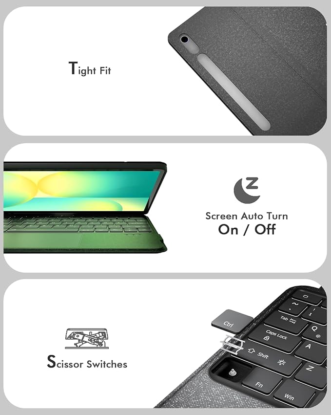 Doohoeek Keyboard Folio for Samsung Galaxy S10 Fe 10.9" 2025 / S9 FE / S9 - Image 7