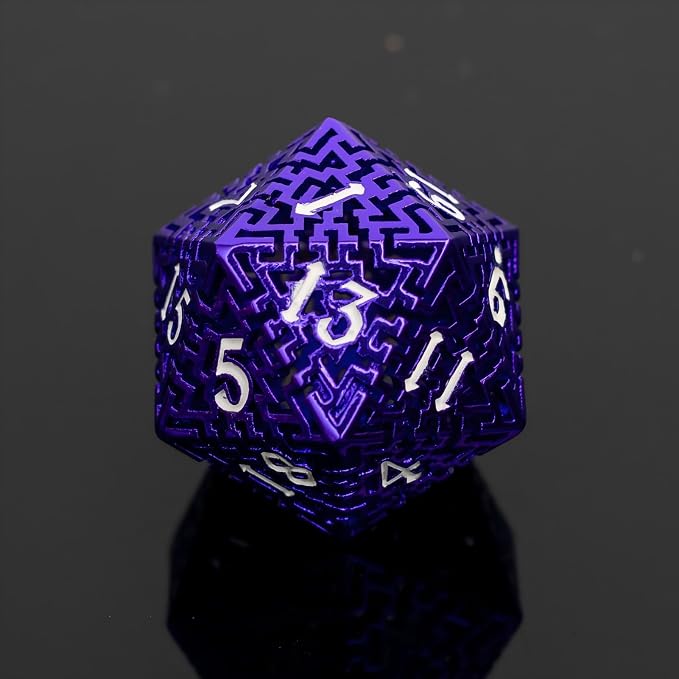 Purple Metal Hollow DND Dice Set Metallic Luster Maze Design - Image 5