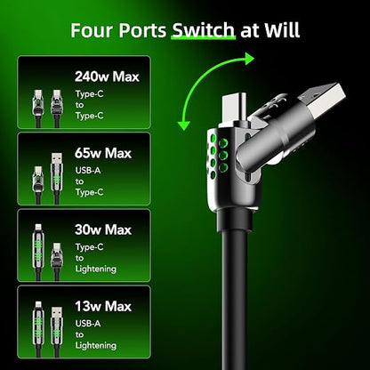 MFish 4-in-1 USB C Charging Cable, 6.6Ft Type C to Type C Cable, 240W Fast - Image 6