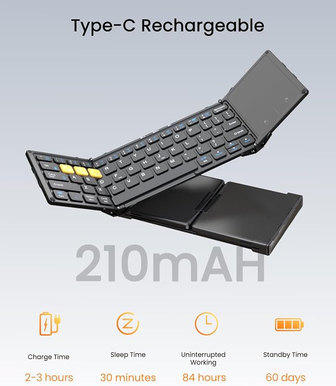 Foldable Bluetooth Keyboard, Wireless Portable Keyboard - Image 3