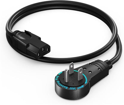 Maximm Monitor Computer Power Cord 1 Ft Flat Plug 360° Rotating PC Cable 3 by MaximmCable