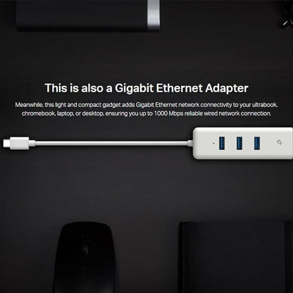 TP-Link UE330C USB-C 3.0 to Ethernet Adapter | Portable 3-Port USB-A 3.0 Hub w/ - Image 5