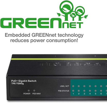 TRENDnet 8-Port Gigabit PoE+ Switch, 8 x Gigabit PoE+ Ports, 123W PoE Power - Image 7