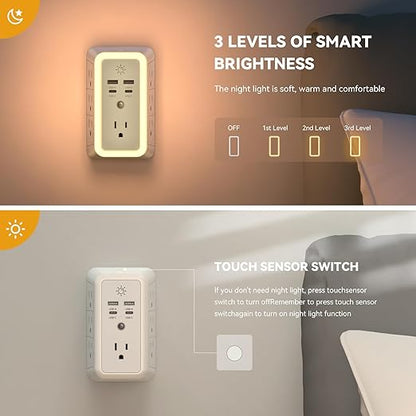 Multi Plug Outlet, USB Wall Charger, Surge Protector, 7 Outlet Extender - Image 3