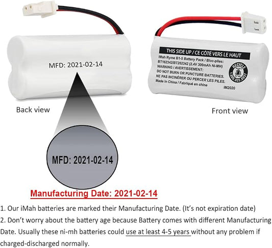 iMah BT162342/BT262342 2.4V 300mAh Ni-MH Cordless Phone Battery Pack, Also - Image 2