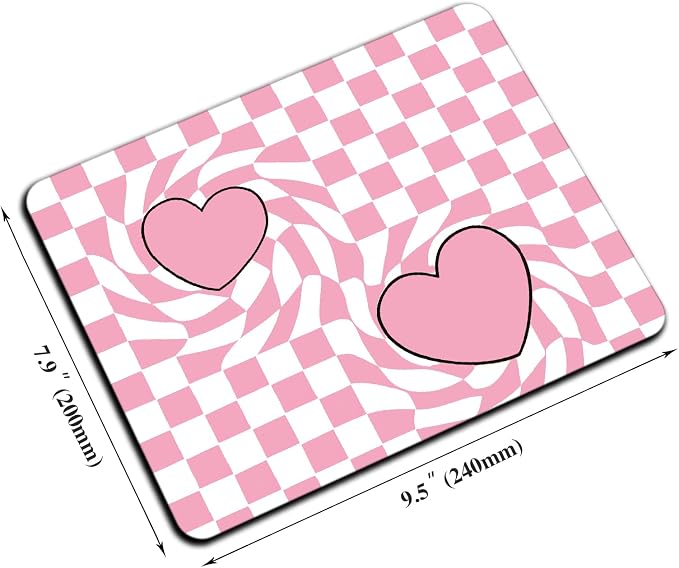 Mouse Pad, Cute Pink Checkered Heart Mouse Pads - Image 2