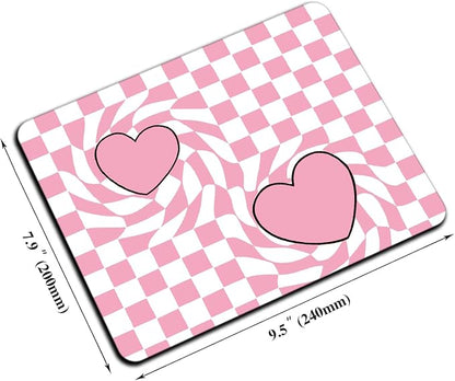 Mouse Pad, Cute Pink Checkered Heart Mouse Pads - Image 2