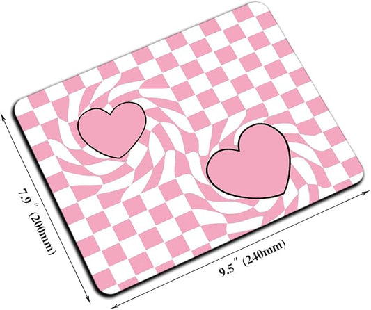 Mouse Pad, Cute Pink Checkered Heart Mouse Pads - Image 2