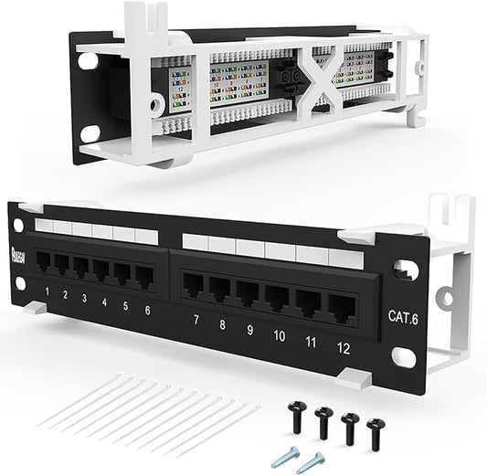 Patch Panel 12 Port Cat6【EC Listed】 Unshielded Wall Mount Included 89D Bracket by PBAEGAV
