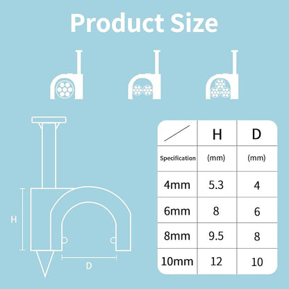 Cable Clips, 4mm 6mm 8mm 10mm, Wire Wall Clips - Image 2