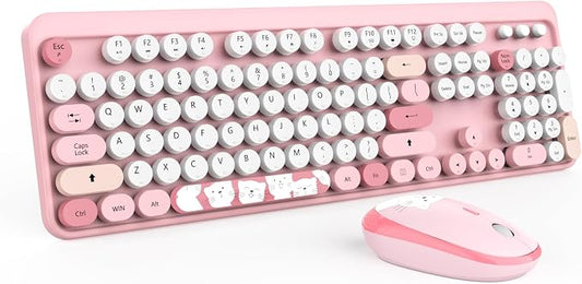 Wireless Keyboard, KOOTOP Cute Colorful 104 Keys Typewriter Retro Round Keycaps by Kootop