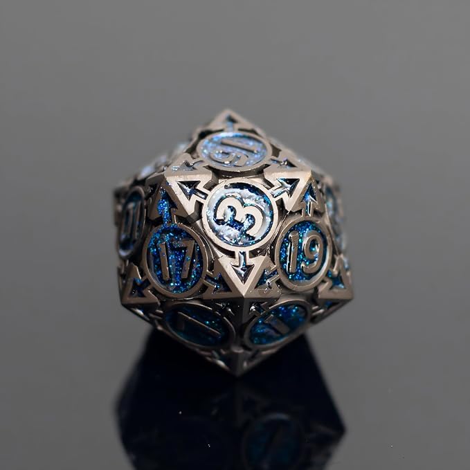 Blue Black Nickel Finish Heavy Metal DND Dice Set - Image 8