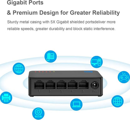 5 Port Gigabit Network Switch, Portable Switch | Plug & Play | Fanless Housing - Image 4