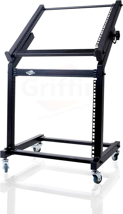 GRIFFIN 19U Rack Mount Rolling Stand & Adjustable Mixer Platform Rails – Cart - Image 6