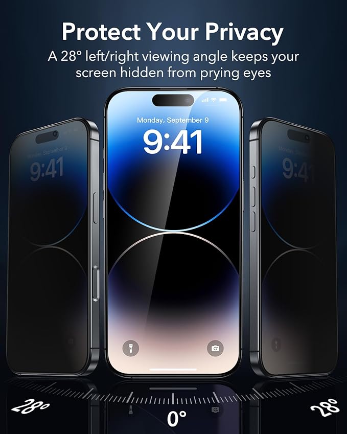 ESR 3 Pack 9H+ Glass for iPhone 14 Pro Privacy Screen Protector, Armorite - Image 3