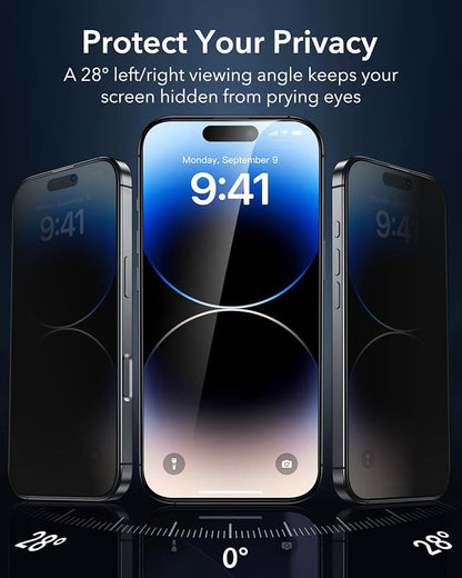 ESR 3 Pack 9H+ Glass for iPhone 14 Pro Max Privacy Screen Protector, Armorite - Image 3