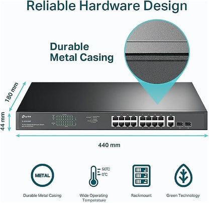 TP-Link TL-SG1218MP 16 Port Gigabit PoE Switch 16 PoE+ Ports @250W, w/ 2 Uplink - Image 7
