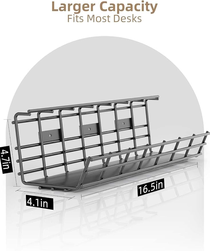 2 Pack DELAMU Under Desk Cable Management Tray, Large Metal Cord Organizer - Image 3