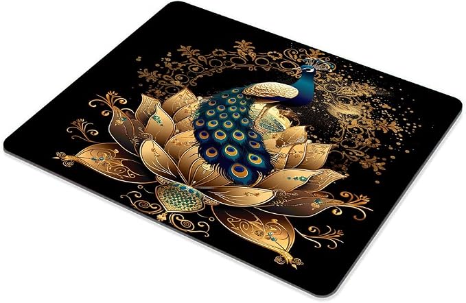 Square Mouse Pad Peacock on Golden Lotus-1, Gaming Mouse Pads - Image 5