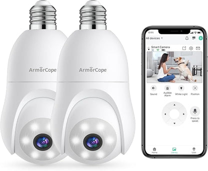 Armorcope 2K Light Bulb Security Camera, 360° Motion Tracking 2.4Ghz WiFi by Armorcope
