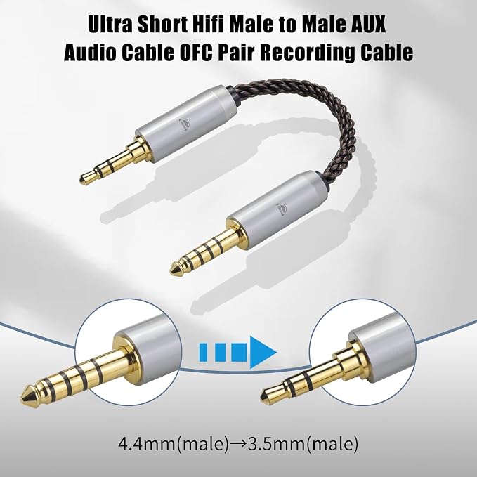 okcsc 4.4MM Male to 3.5MM Male Ultra Short Hifi Audio Cable - Image 2