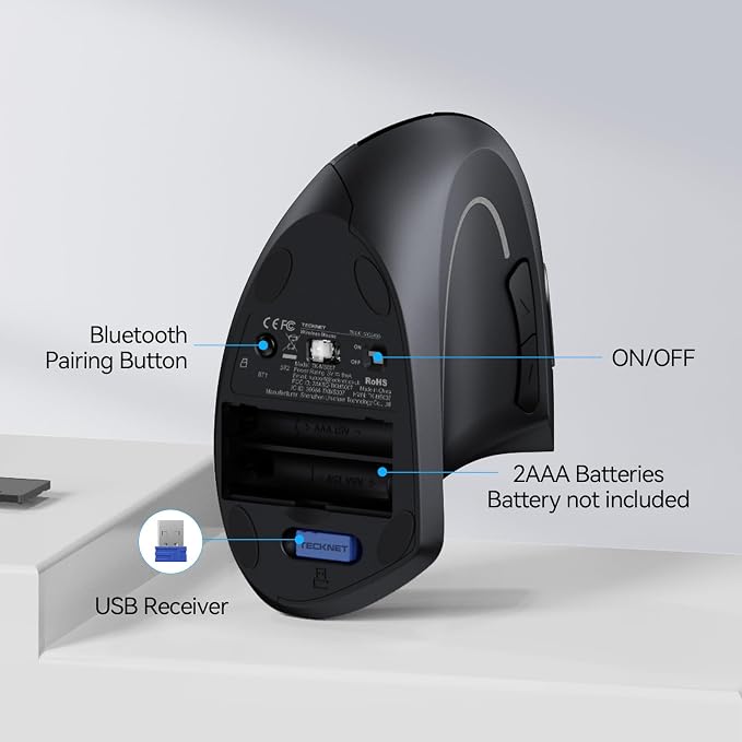 TECKNET Ergonomic Mouse, Wireless Bluetooth Vertical Mouse, 4800 DPI Optical - Image 7