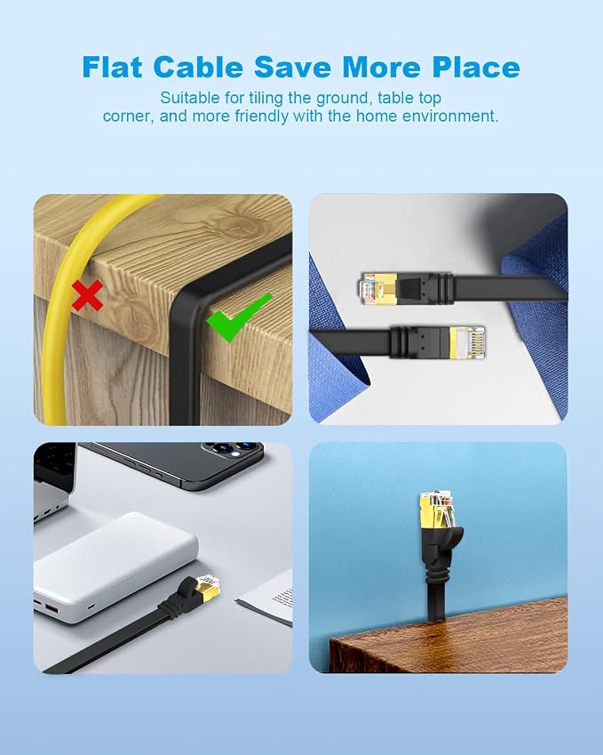 Yauhody CAT 8 Ethernet Cable, High Speed 40Gbps 2000MHz Flat SFTP Network Cable - Image 4