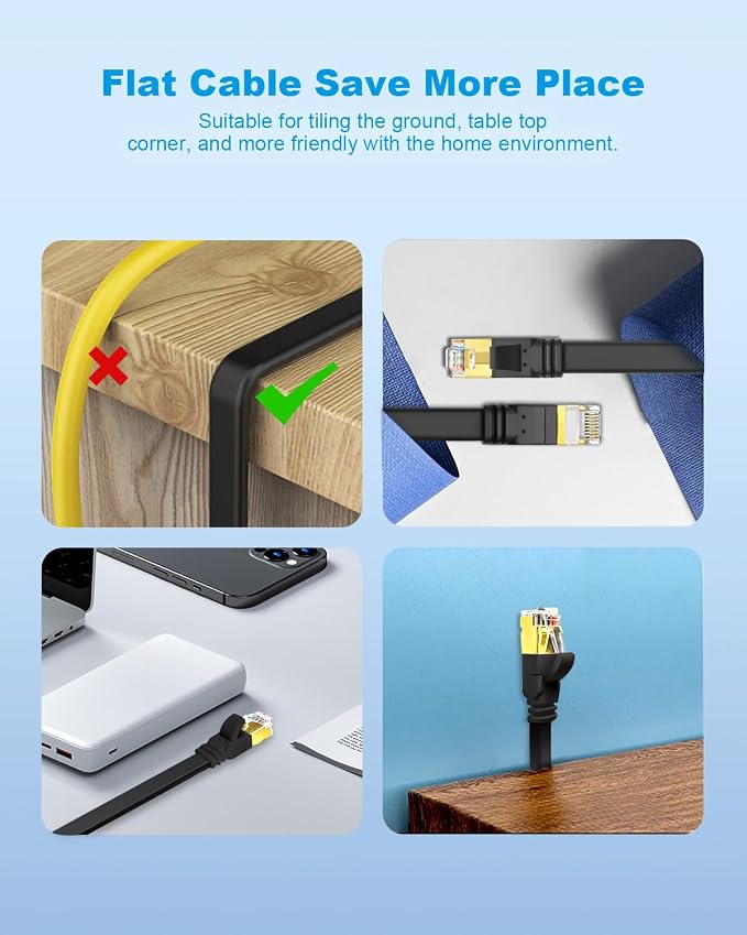 Yauhody CAT 8 Ethernet Cable, Flat Patch Cord, High Speed 40Gbps 2000MHz 26AWG - Image 4