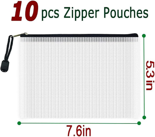 AUSTARK 10 Pcs Zipper File Bags, Waterproof Plastic Mesh Pouch - Image 2